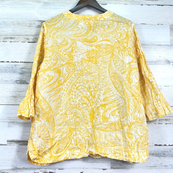 Chicos Linen Tunic Top Yellow White Paisley Print Sequins V Neck‎ Size 3/US 16 - Picture 4 of 14